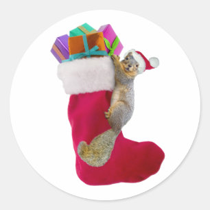 Squirrel Christmas Stocking Sticker