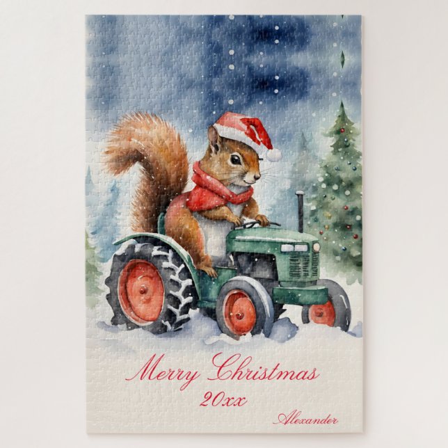 Squirrel Christmas Tractor Jigsaw Puzzle (Vertical)