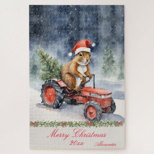 Squirrel Christmas Tractor Personalised  Jigsaw Puzzle