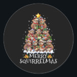 Squirrel Christmas Tree Lights Merry Squirrelmas S Classic Round Sticker<br><div class="desc">Squirrel Christmas Tree Lights Merry Squirrelmas Santa Xmas</div>