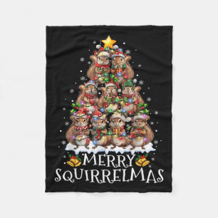 Squirrel Christmas Tree Lights Merry Squirrelmas S Fleece Blanket