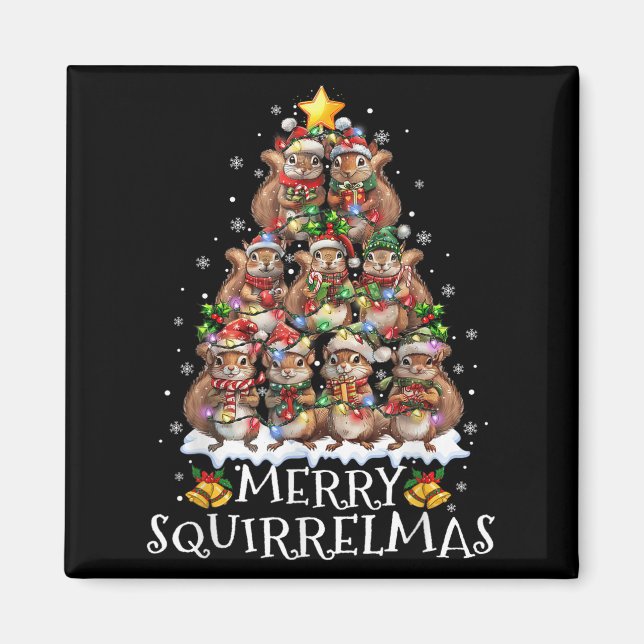 Squirrel Christmas Tree Lights Merry Squirrelmas S Magnet (Front)