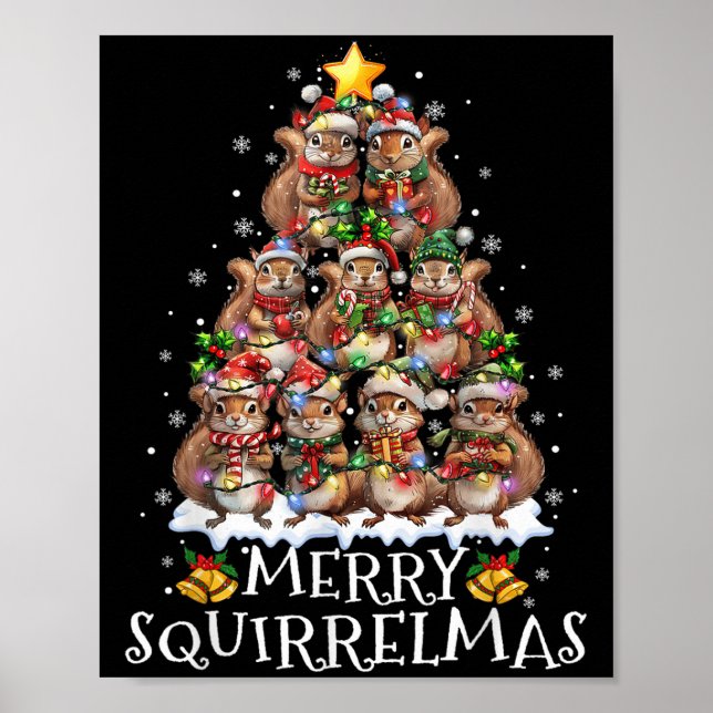 Squirrel Christmas Tree Lights Merry Squirrelmas S Poster (Front)