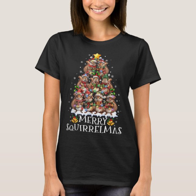 Squirrel Christmas Tree Lights Merry Squirrelmas S T-Shirt (Front)