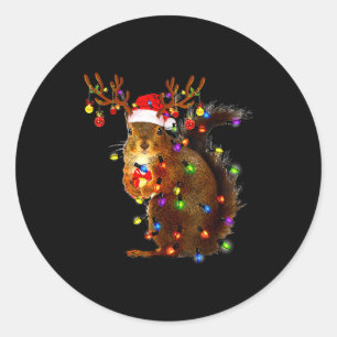 Squirrel Christmas Tree Lights Reindeer Santa Hat  Classic Round Sticker