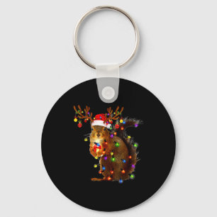Squirrel Christmas Tree Lights Reindeer Santa Hat Key Ring
