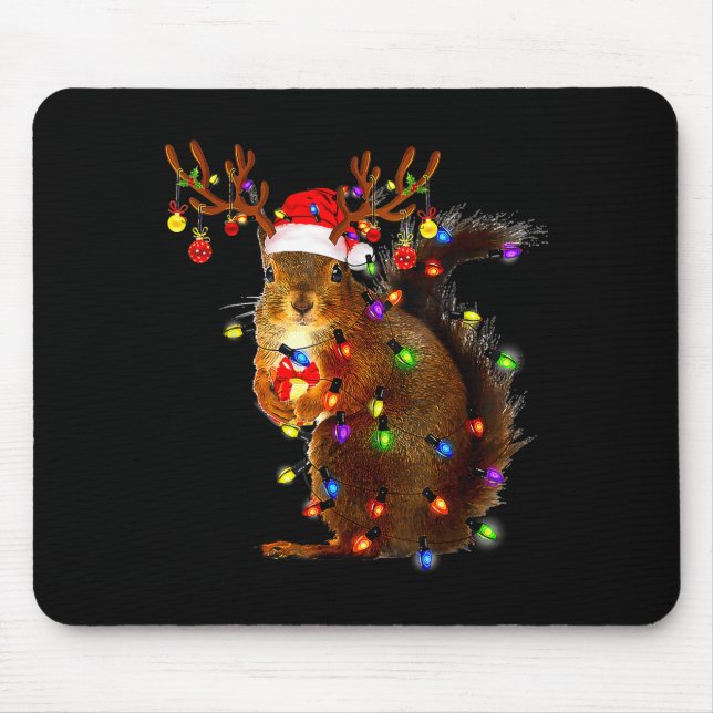 Squirrel Christmas Tree Lights Reindeer Santa Hat  Mouse Mat (Front)