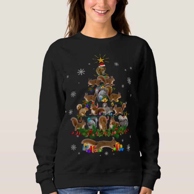 Squirrel Christmas Tree Lights Sweater Squirrel Ch (Front)