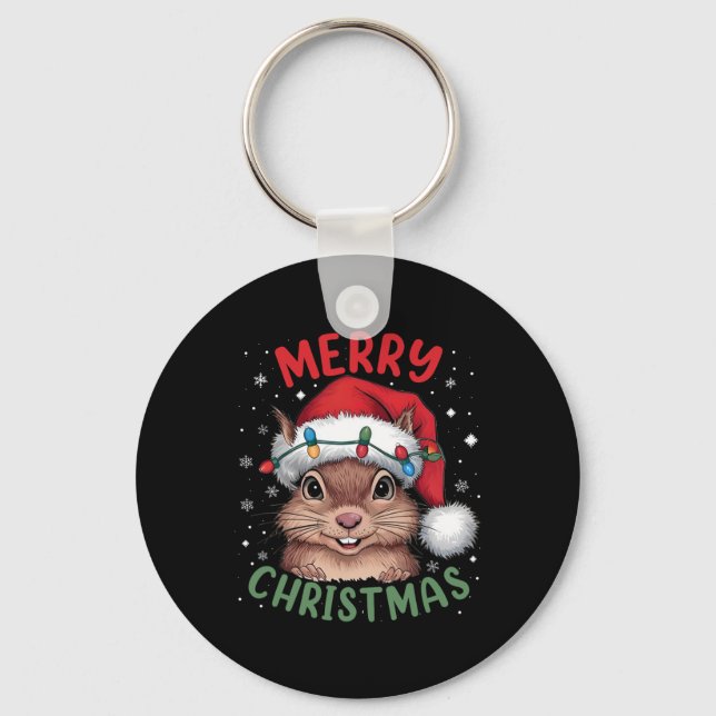 Squirrel Christmas Tree Lights Xmas Sweater Men Wo Key Ring (Front)