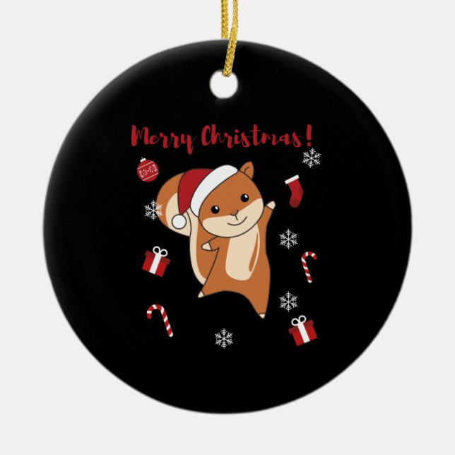 Squirrel Christmas Winter Animals Ceramic Tree Decoration (Front)