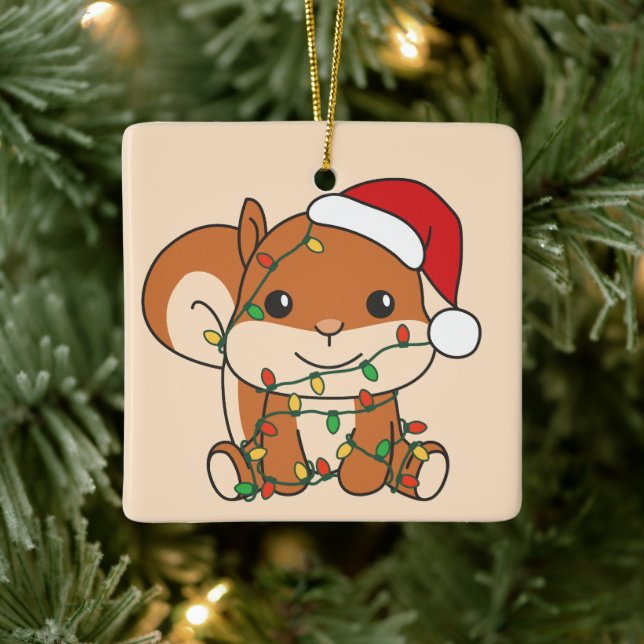 Squirrel Christmas Winter Animals Holiday Squirrel Ceramic Ornament (Tree)