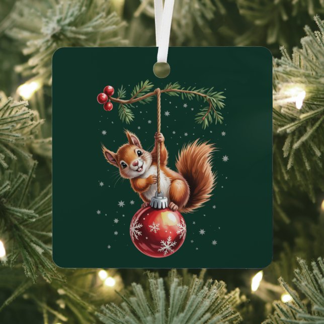 Squirrel Christmas Winter Snowflake Winter Holiday Metal Tree Decoration (Insitu)
