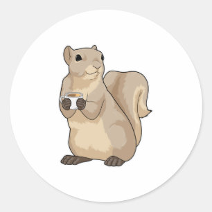 Squirrel Coffee Cup Classic Round Sticker