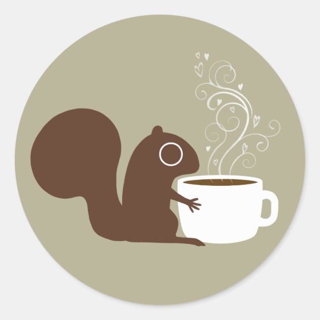 Squirrel Coffee Lover Fun Animal Art Illustration Classic Round Sticker (Front)