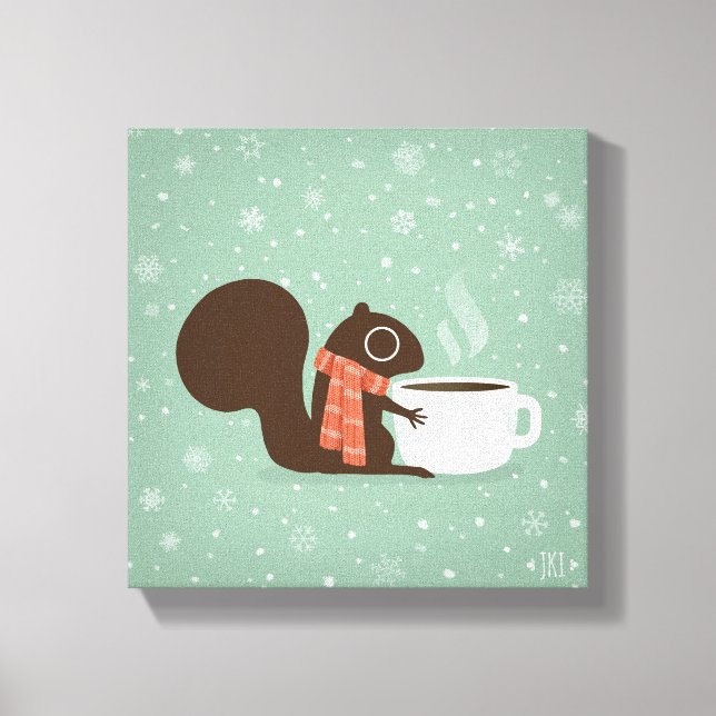 Squirrel Coffee Lover Woodland Winter Holiday Canvas Print (Front)