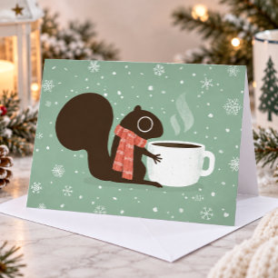 Squirrel Coffee Lover Woodland Winter Holiday Xmas Card