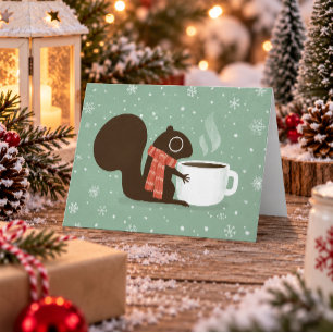 Squirrel Coffee Lover Woodland Winter Holiday Xmas Card