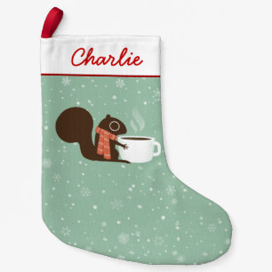 Squirrel Coffee Lover Woodland Winter Holiday Xmas Small Christmas Stocking