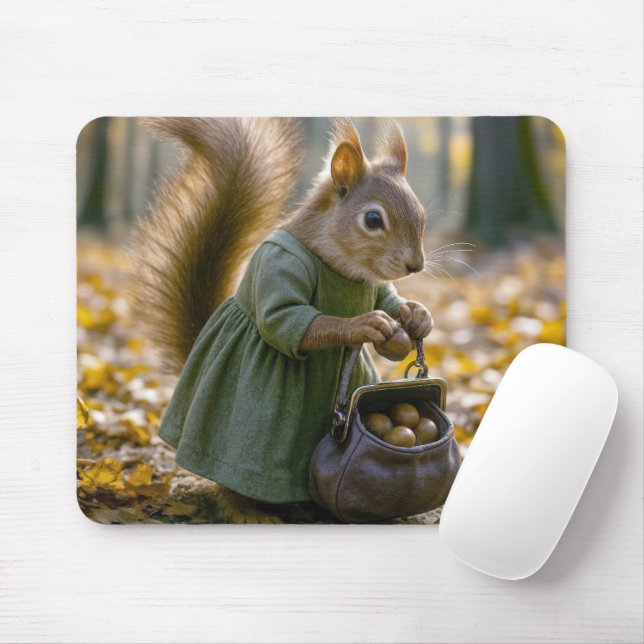 Squirrel Collection Nuts In Her Purse Mouse Mat (With Mouse)
