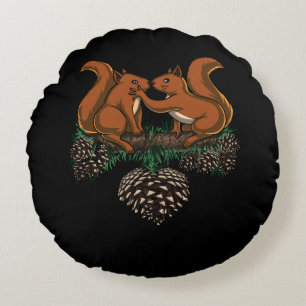 Squirrel Couple Cute Forest Animals Round Cushion