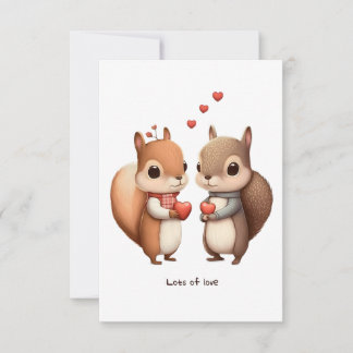 Squirrel Couple Holding a Heart Acorn Card