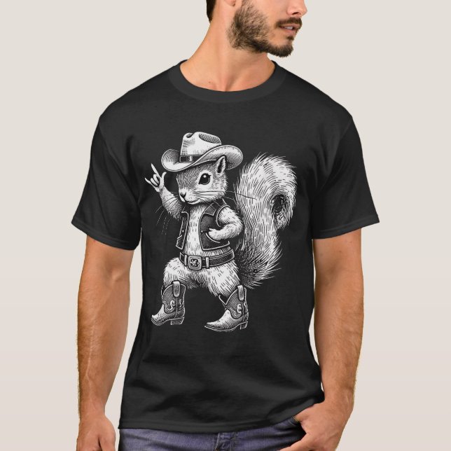 Squirrel Cowboy Cowgirl Western Country Animal T-Shirt (Front)