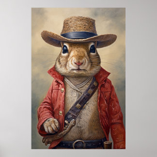 Squirrel Cowboy Poster, nursery and childrens art Poster