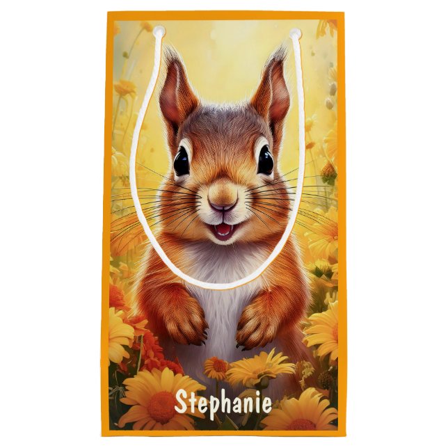 Squirrel Cute Animal Personalised Kids Name        Small Gift Bag (Front)