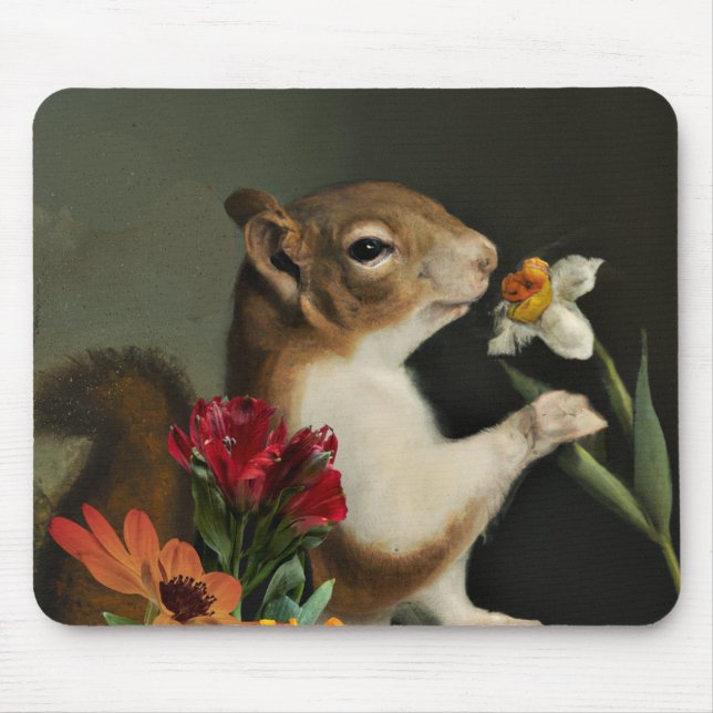 Squirrel Cute Smell the Flowers Nature Animal Art Mouse Mat (Front)