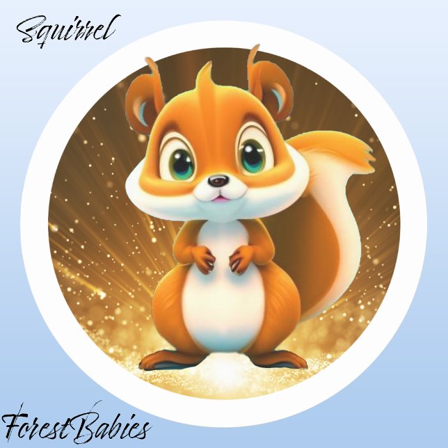 Squirrel 🐿 Cute Woodland Animal Cartoon Graphic Classic Round Sticker (🐿 Squirrel, ForestBabies Classic Round Sticker)