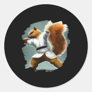Squirrel Doing Karate Kick Black Belt Martial Arts Classic Round Sticker
