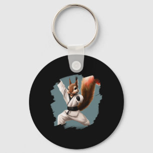 Squirrel Doing Karate Kick Black Belt Martial Arts Key Ring