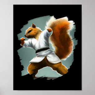 Squirrel Doing Karate Kick Black Belt Martial Arts Poster