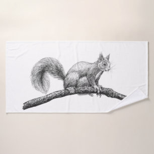 Squirrel drawing bath towel set