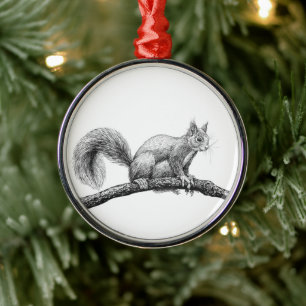 Squirrel drawing metal tree decoration