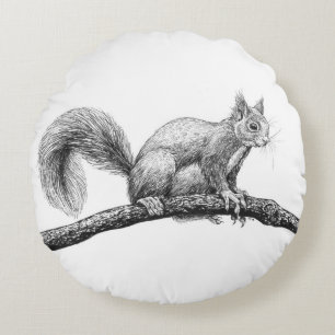 Squirrel drawing round cushion