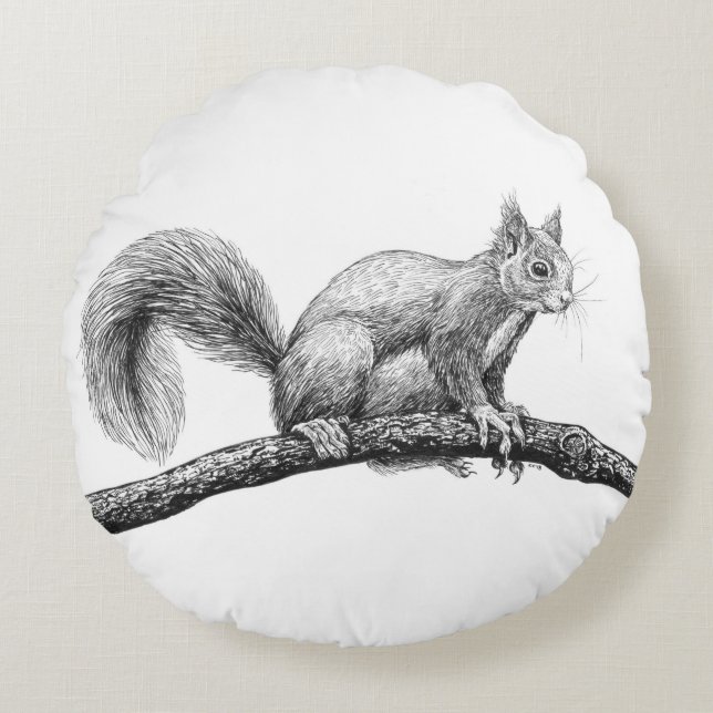 Squirrel drawing round cushion (Front)