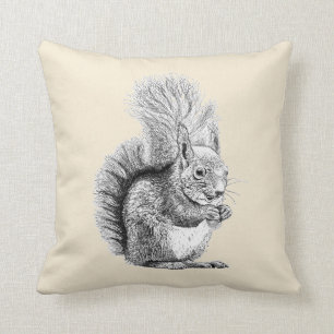 Squirrel Drawing Throw Pillow