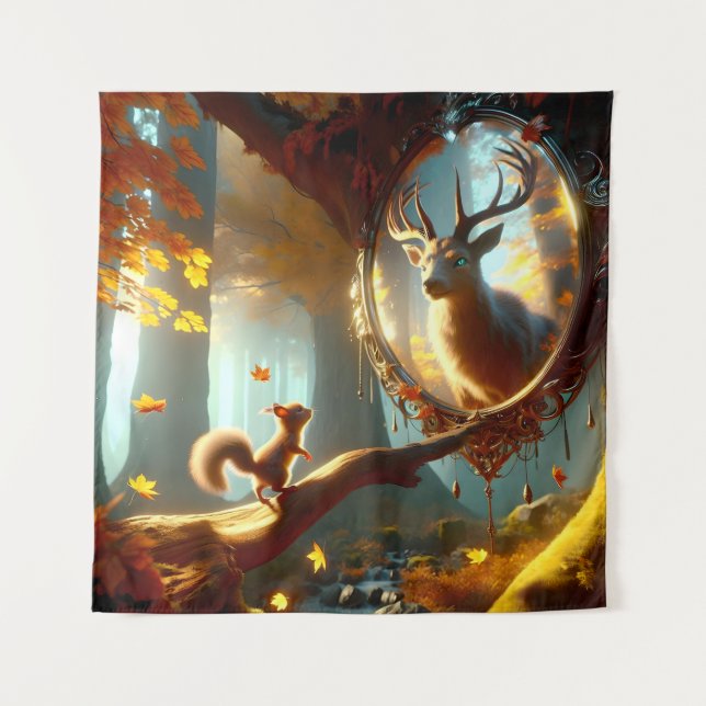 Squirrel Dreaming of a Regal Stag Tapestry (Front)