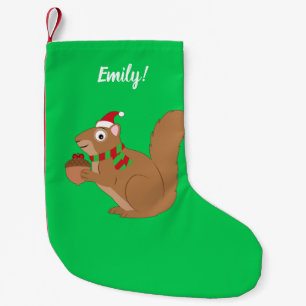 Squirrel Dressed in a Santa Hat  Small Christmas S Stocking