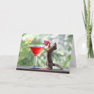 Squirrel Drinking a Cocktail at Happy Hour Card