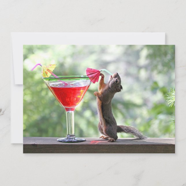 Squirrel Drinking a Cocktail at Happy Hour Invitation (Front)