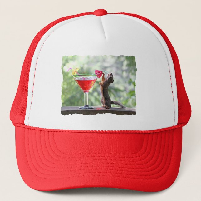 Squirrel Drinking Tropical Drink Trucker Hat (Front)