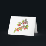 Squirrel Drinks Cider in Apple Tree Card<br><div class="desc">Original art card of a watercolor featuring a silly squirrel enjoying the Autumn season  with a cup of hot cider in his apple tree. Quirky and fun,  this card is sure to bring a smile to anyone!</div>