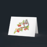 Squirrel Drinks Cider in Apple Tree Card<br><div class="desc">Original art card of a watercolor featuring a silly squirrel enjoying the Autumn season  with a cup of hot cider in his apple tree. Quirky and fun,  this card is sure to bring a smile to anyone!</div>