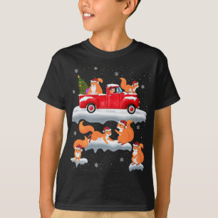Squirrel Driving Christmas Tree Red Truck Squirrel T-Shirt