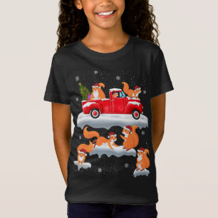 Squirrel Driving Christmas Tree Red Truck Squirrel T-Shirt