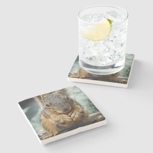 Squirrel Eating 1 Stone Coaster (Side)