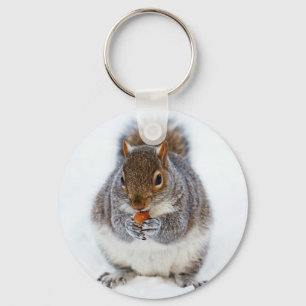 Squirrel Eating a Nut in Winter Snow Key Ring