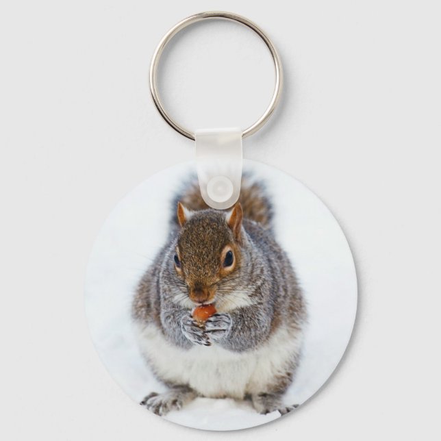 Squirrel Eating a Nut in Winter Snow Key Ring (Front)